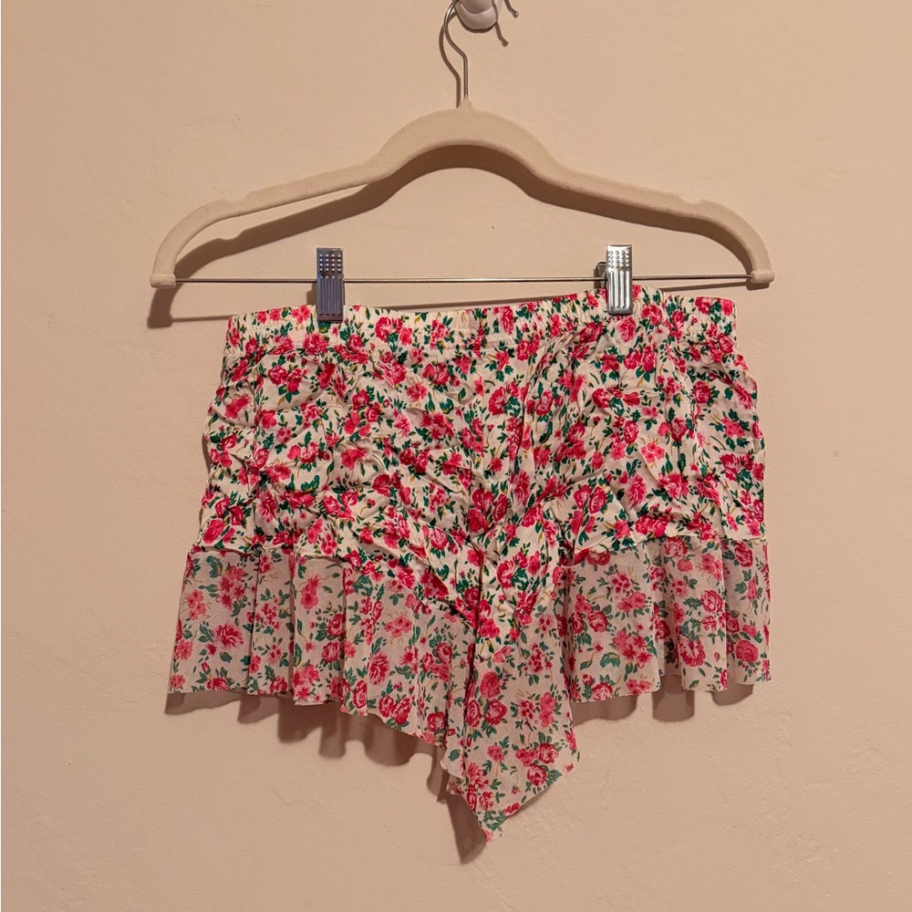 Intimissimi Pink and Floral silky ruffle shorts large pajamas sleep mini - Picture 5 of 6